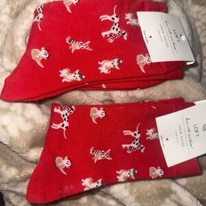 2 pairs NWT LOFT Red Socks with Dog Design